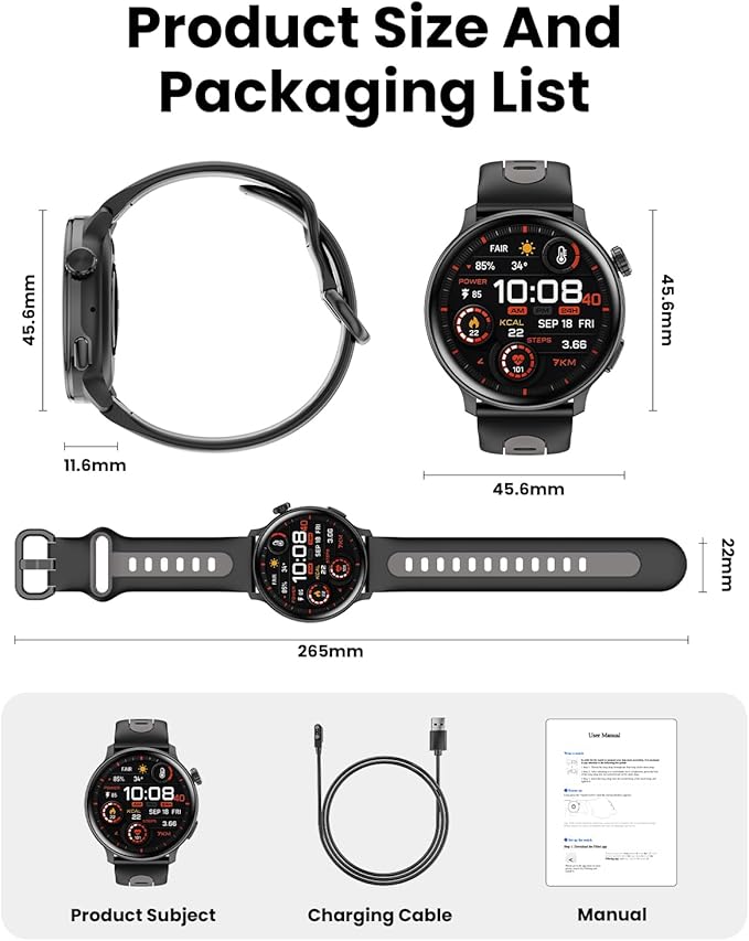 Smart Watch GPS, 1.43" AMOLED Screen Smart Watch for Men/Women Fitness Tracker, Military Smartwatches Compass,Compatible with Android & iOS (Bluetooth Call Answer/Dial), Multiple Sports Modes