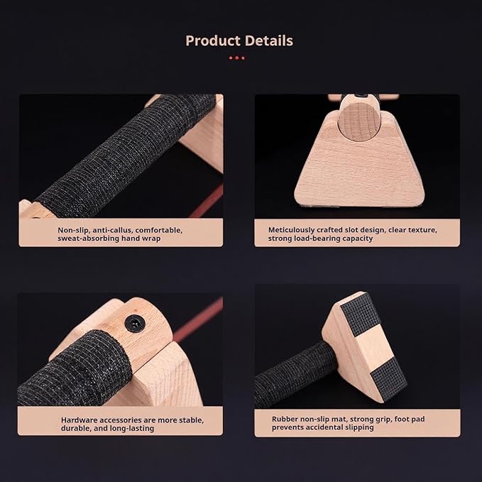 Parallettes Bars Wooden Push Up Bars with Non-Slip Base, 7.8 Inch Handstand Training Blocks & Push Up Handles, Portable Calisthenics Equipment for Home Workout Strength Training