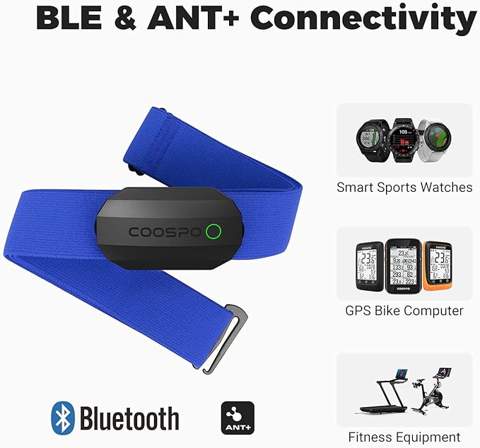 COOSPO Bluetooth Heart Rate Monitor Chest Strap H808S, ANT+ BLE HR Monitor Chest, HRM IP67 Waterproof, 300H Battery Life