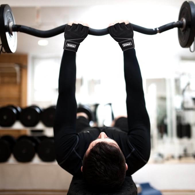 Trideer Workout Gloves for Men, Weight Lifting Gloves with Wrist Wrap Support, Full Palm Protection & Extra Grips for Weightlifting, Exercise, Cross Training, Fitness, Pull-up