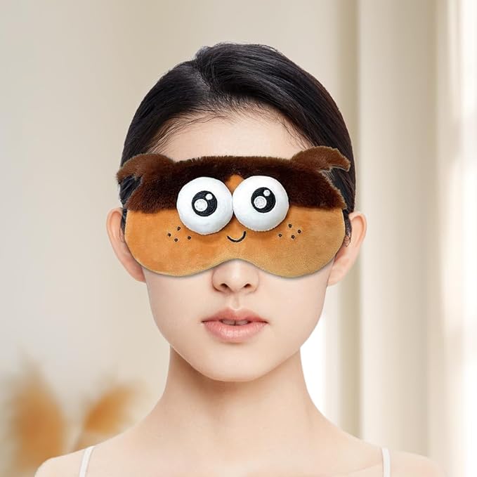 PERFECTSIGHT Sleep Eye Masks, Cute Plush Sleep Eye Cover Lightweight Adjustable Eyeshade Faux Fur Mask Cover for Women Men Kids Sleep Travel Nap, Big Eye Girl