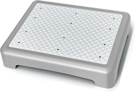 GWNF3.35'' Short Step Stool – 600lb Capacity Ultra-Sturdy Structure & Lightweight Step Stools for Seniors, Kids & Adults | Non-Slip Wide Platform | Mobility Step Stool for Indoor & Outdoor(Grey-White)