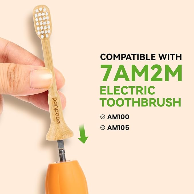 Bamboo Toothbrush Heads Compatible with 7AM2M, Extra Soft Castor-Oil Bristles for Sensitive Teeth, Eco-Friendly & Gentle Cleaning