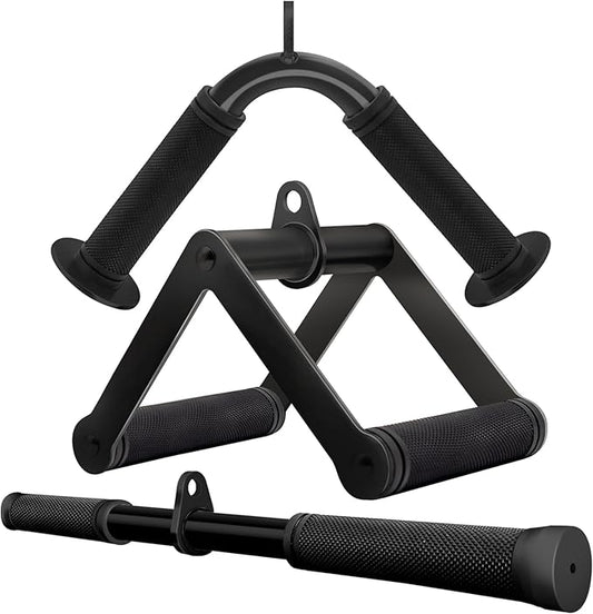 Double D Row Handle Cable Attachment for Weight Workout, Steel with Non-Slip Rubber Grip (Black)