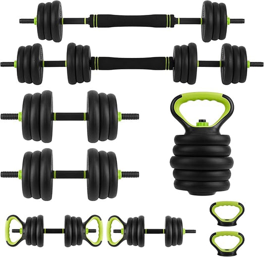 4-In-1 Adjustable Weights Dumbbell Set, Weight Set with Connector Used As Kettlebells, Barbell, Push Up Stand, Fitness Exercise Dumbbell, Free Weight Set for Home Gym