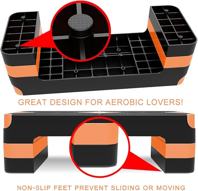 EVERYMILE Aerobic Exercise Step, Adjustable Aerobic Stepper for Exercise, Workout Step Platform, Step Up Box, 26.5" Step Deck with 4” 6” 8” Adjustable Height Risers, Women Home Gym Fitness