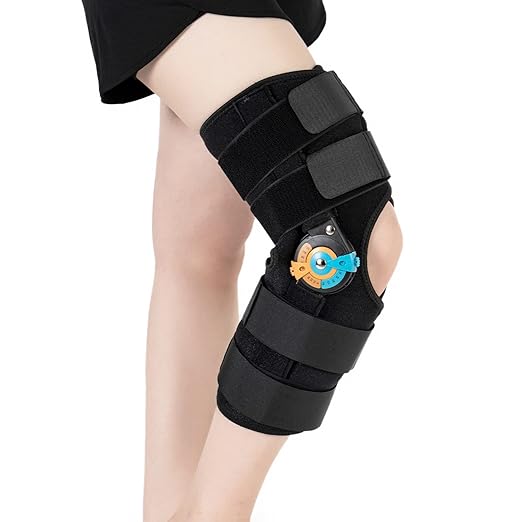Hinged ROM Knee Braces Adjustable Knee Immobilizer Support for Knee Pain ACL MCL PCL Arthritis Meniscus Tear Post OP Recovery for Men and Women Side Stabilizers Torn Meniscus Orthopedic Orthosis (L)