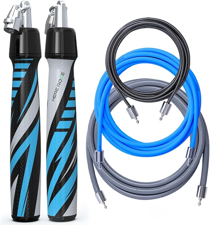 Hererope 3 In 1 Jump Rope for Men & Women, 1/6lb, 1/4lb, 1/2lb Interchangeable Weighted Jump Rope Set with Precision Ball-Bearing, Anti-Slip Leather Grip - Jump Ropes for Fitness, Speed Training, Endurance Building & Total Body Workout