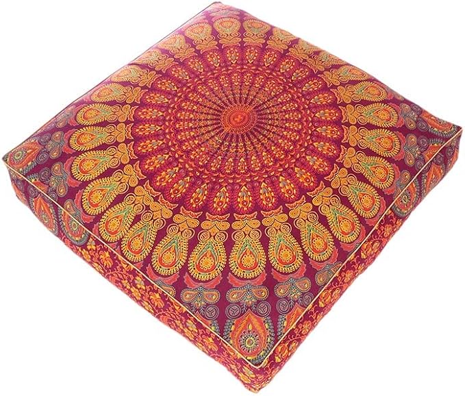Eyes of India - Mandala Floor Pillow Cover Meditation Cushion Seating Throw Hippie Round Colorful Decorative Bohemian Indian Pouf Ottoman Handmade Cover ONLY (Burgundy, 35" x 35")