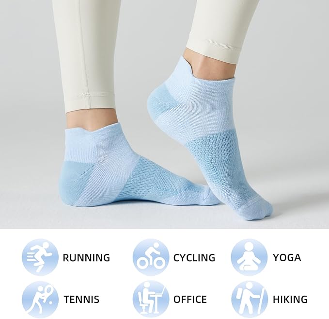 FITRELL 5-6 Pairs Ankle Running Socks for Women Athletic Cushioned Low Cut Tab Sports Socks