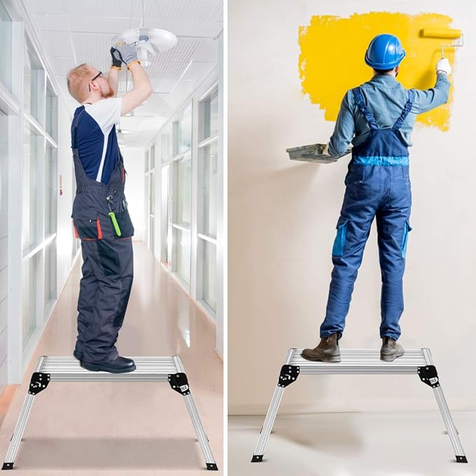 Giantex Work Platform Aluminum Step Ladder Drywall Safe CE Approved of Capacity 330 LBS Heavy Duty Portable Bench Folding Ladders Stool w/Non-Slip Mat (Silver)