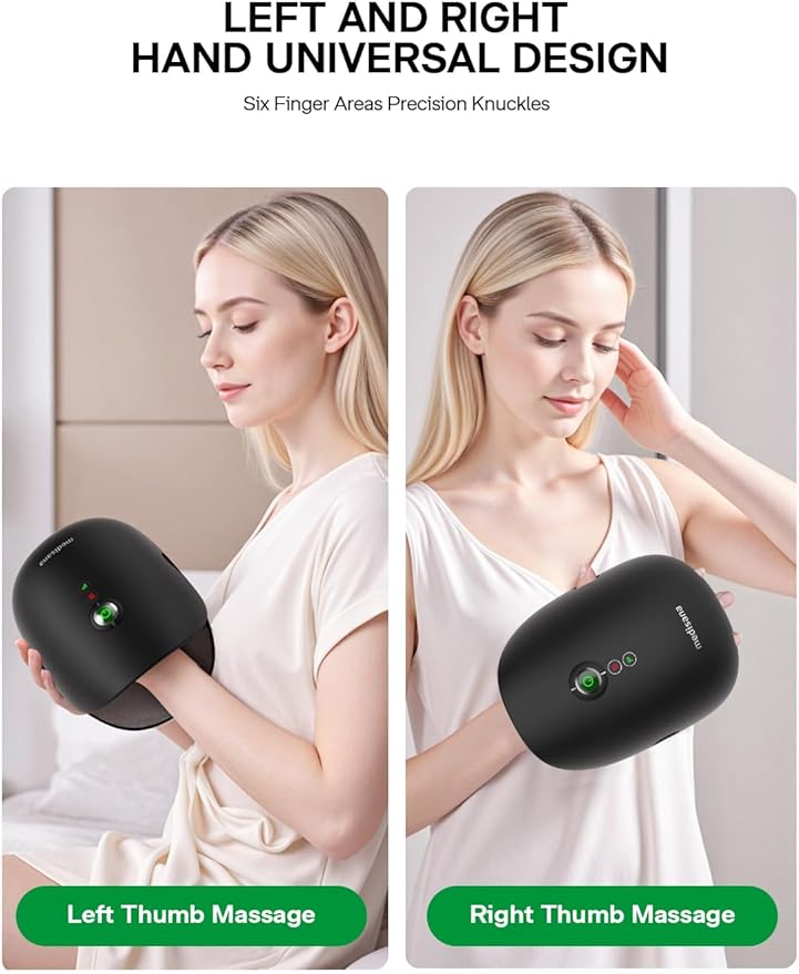 Hand Massager with Heat and Compression, Cordless Hand Massager for Arthritis and Carpal Tunnel Relief, Knuckle Stretching Massage, Personalized Birthday Gifts for Women/Men-Black