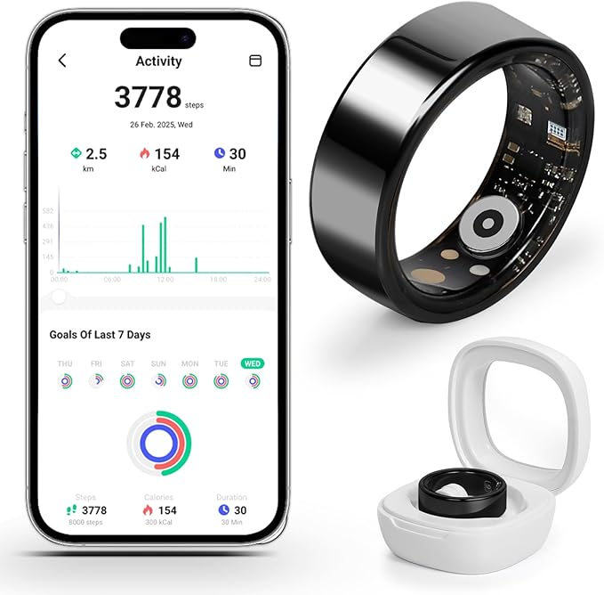 Smart Ring for Women and Men – Fitness & Health Smart Ring with Heart Rate and Sleep Tracking – Waterproof Activity & Wellness Ring Compatible with iPhone and Android