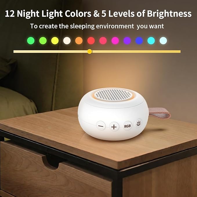 Sound Machine Noise Machine with 30 Soothing Sounds 12 Night Lights 4 Timers Memory Function 32 Level Volume Rechargeable Battery for Sleeping Working Relaxing for Baby Adults Kids White