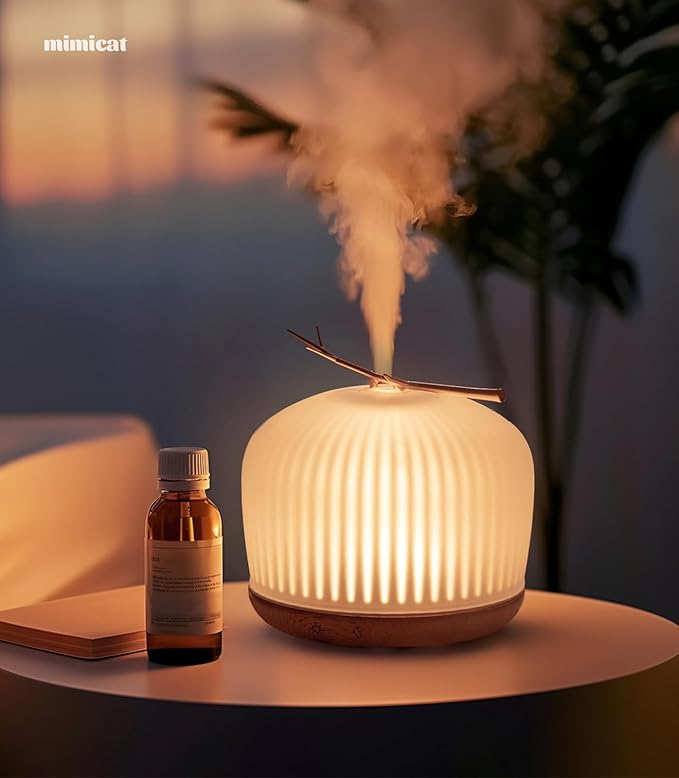 mimicat Quiet Aromatherapy Diffuser Glass: 230ML Ultrasonic Cool Mist Scent for Home with Night Light - Aesthetic for Women Girls