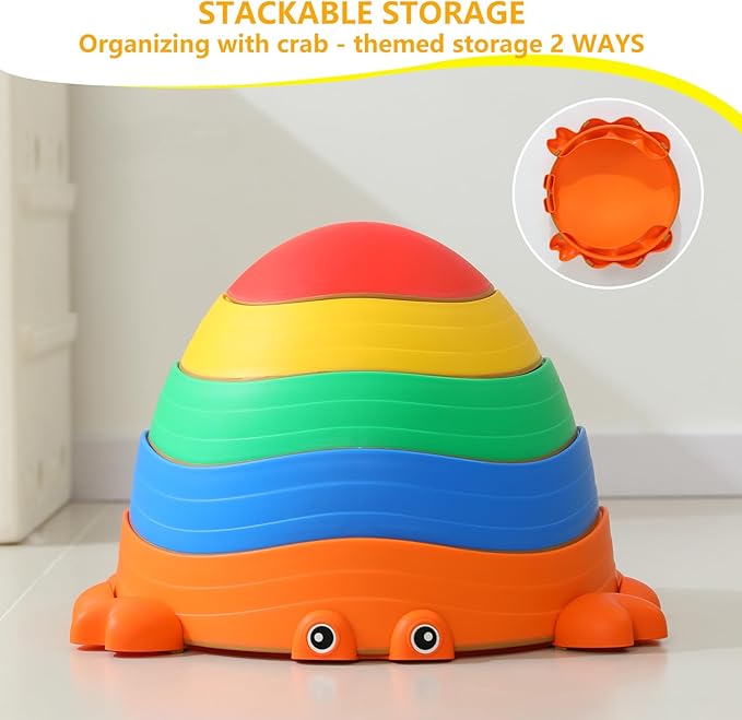 UBRAVOO Stepping Stones for Kids, 5 Pcs Non-Slip Crab Balance Stones,Promoting Toddler's Balance & Coordination,Indoor or Outdoor Play for Kids Aged 3+ (Crab)