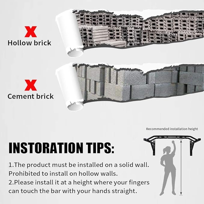 BESTHLS Wall Mounted Pull Up Bar and Dip Station, Heavy Duty Wall Mount Pull-up Chin Up Bar Multifunctional Home Gym Workout Indoor Exercise Equipment Support to 440 Lbs