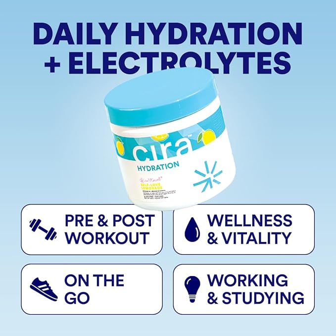 Cira Hydration Powder x Alicia McCarvell's Electrolyte Drink Mix with Himalayan Salt for Dehydration Relief and Recovery - Self Love Lemonade, 45 Servings
