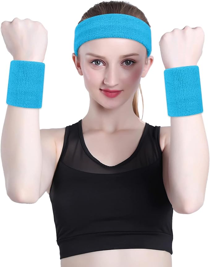ONUPGO 6 Pieces Sweatbands Set - Sports Headbands Wristbands for Men & Women,Cotton Terry Cloth Sweatband for Tennis,Basketball,Gym,Working Out - Moisture Wicking Elasticity