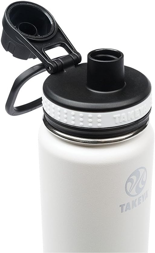 Takeya Originals 18 oz Vacuum Insulated Stainless Steel Water Bottle with Spout Lid, White