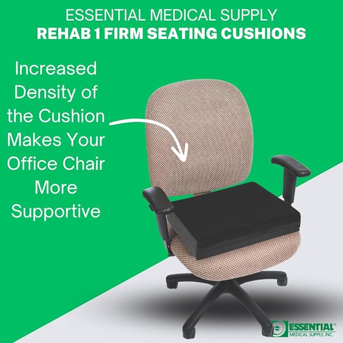 Essential Medical Supply Rehab 1 Foam Seat Cushion - Denser Cushion for Office Chairs, Wheelchairs, and More - Chair Seat Pad Provides Additional Support and Pain Relief for Seniors - 18" x 16" x 3"