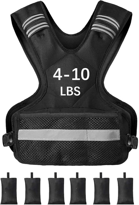 Adjustable Weighted Vest for Men Women 4-10lb/11-20lb/20-32lb Rucking Fitness Vest with Reflective Safety Strips - Running Walking Strength Training Design for Gym Home Workouts
