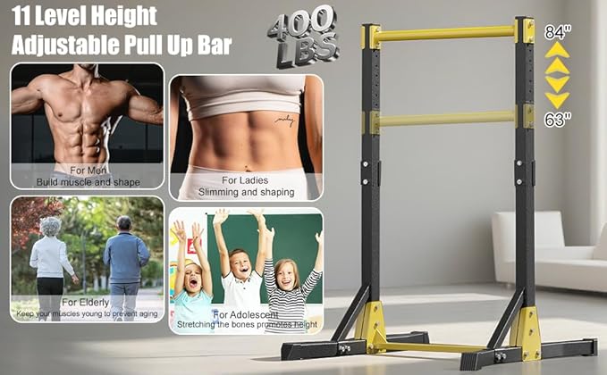 Pull Up Bar Stand,Freestanding Pull-up Bar,Free Standing Pull Up Bar for Home Gym, Pull Up Stand Station 400LBS with 11 Gears Adjustment