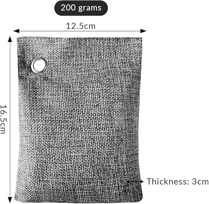 4 Pack charcoal odor absorber,Bamboo Charcoals Air Purifying Bag Charcoals Deodorizer Eliminator for Strong Odors in Car, Closet, Shoe, Basement (200G*4 Pack Gray-4, Unscented)