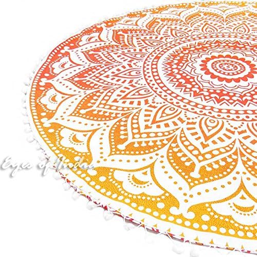 Eyes of India - Mandala Floor Pillow Cover Meditation Cushion Seating Throw Hippie Round Colorful Decorative Bohemian Indian Pouf Ottoman Handmade Cover ONLY (Omb-Yellow, 32" x 32")