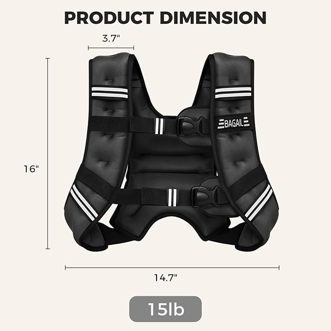 BAGAIL Weighted Vest, 5lbs/8lbs/10lbs/12lbs/15lbs/20lbs/25lbs/30lbs Weight Vest with Detachable Phone Pouch, Rucking Vest for Women, Men, Walking, Weight Loss, Training, Running