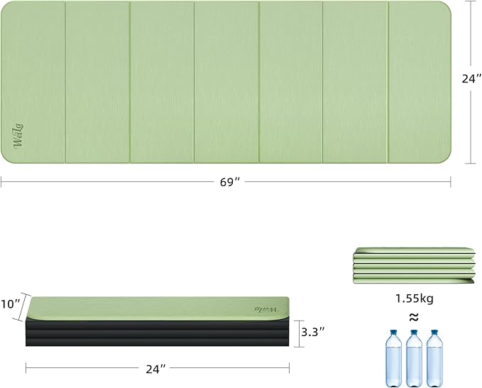 1/2inch Extra Thick Foldable Yoga Mat with SGS Certified Odourless POE Material - Light Weight Non Skid Easy to Clean Travel Workout Excercise Mat, 71x24inch