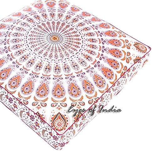 Eyes of India - Mandala Floor Pillow Cover Meditation Cushion Seating Throw Hippie Round Colorful Decorative Bohemian Indian Pouf Ottoman Handmade Cover ONLY (Orange N1, 35" x 35")