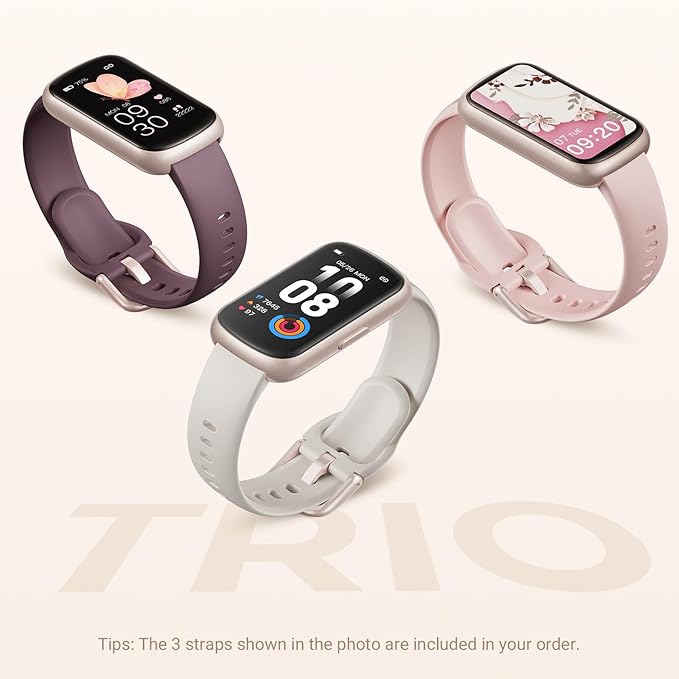 Health Fitness Tracker Smart Watch with 24/7 Heart Rate, Blood Oxygen, Sleep Tracker, Pedometer, 3 Colorful Bands & 3ATM Waterproof Activity Tracker with Step Calorie Counter, Bubble Pink