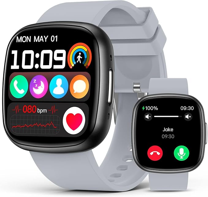 Smart Watches for Men Women with Bluetooth Call 1.72" HD Touch Screen Fitness Watch with Heart Rate/Sleep Monitor,100+ Sports Modes Fitness Tracker Smartwatch with IP68 Waterproof for Android iOS,Grey