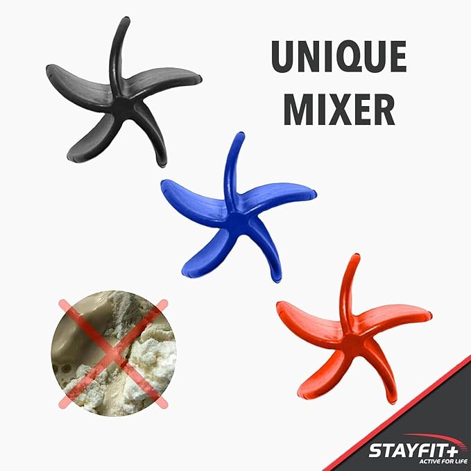 Stayfit Classic Loop Top Protein Shaker Bottle, 24-Ounce Pack of 3. Great for The Gym, Traveling, and Work. Comes with 3 Mixing Balls to Easily Mix Protein. (Multi- Red, Blue, Black)