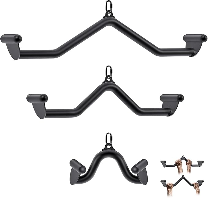 Kipika LAT Pull Down Bars Cable Machine Attachment, Rowing T-bar V-bar Set, Back Strength Training Handle Grips for Cable Machine Rowing Machine, 12" 20" 24" 28" 32" Five Sizes