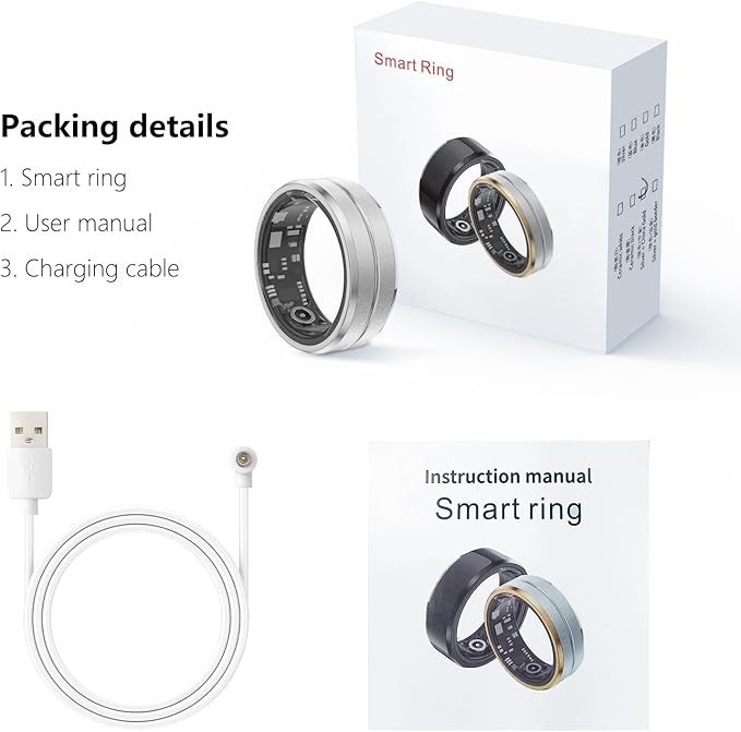 Fitness Tracker Smart Ring,Step Counter,Heart Rate Blood Oxygen Sleep Tracker Health Ring, 5ATM Waterproof Long Battery Life Smart Rings Compatible with iOS & Android (Silver, US 11)