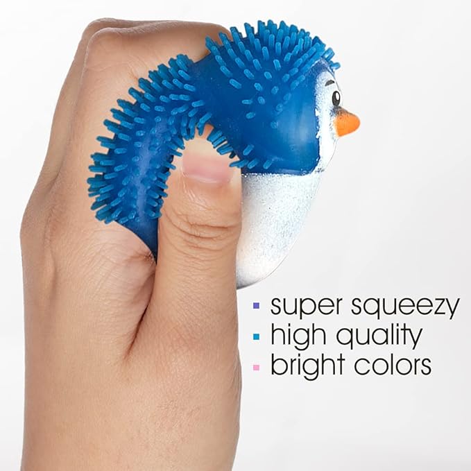 ArtCreativity Puffer Penguins, Set of 12, Fidget Toys for Kids with Soft Rubbery Spikes, Stress Relief Toys in Assorted Colors, Party Favors, Goodie Bag Fillers for Boys and Girls