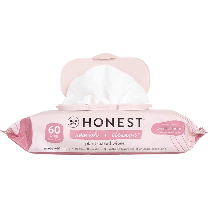 The Honest Company Nourish + Cleanse Naturally Scented Wipes | Cleansing Multi-Tasking Wipes | 99% Water, Plant Based, Hypoallergenic | Sweet Almond, 60 Count