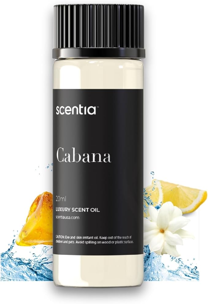 Scentia Hotel Diffuser Oil Inspired by 5-Star Hotel Scent - 20 mL 0.67 fl oz - Fragrance Oil Blend Botanical Jasmine, Bergamot & Fresh Marine Notes for Aromatherapy Diffusers - Cabana