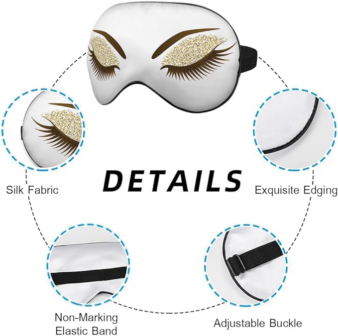 Eyelash Sleep Eye Mask Woman Eye Long Eyelashes Golden Glitters Eyeshadows Makeup Silk Eye Mask Sleeping Soft Eye Shade Cover for Women Boy Girl Airplane Travel