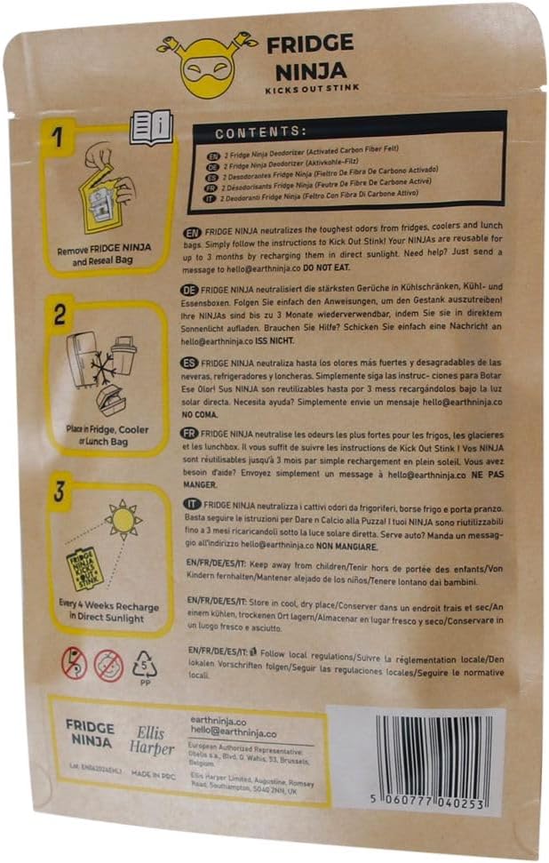Fridge Ninja Compact Fridge Deodorizer (2 Pack) - More Effective Than Baking Soda - Compact Size Refrigerator Deodorizer Made of Activated Carbon