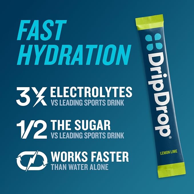 DripDrop Hydration Packets - Lemon Lime - Single Serve Electrolytes Powder Drink Mix - Non-GMO, Gluten Free, Vegan - 32 Sticks