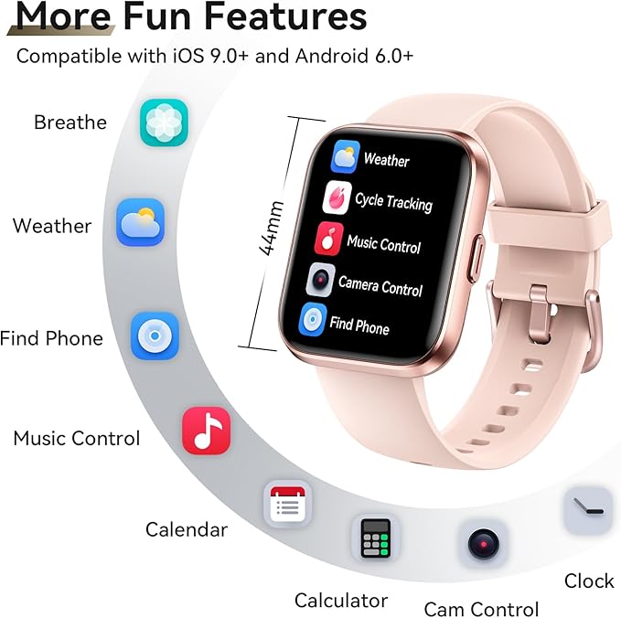 Smart Watches for Women Men, 1.85" Screen Smartwatch Compatible iPhone Android Phone Answer/Make Call, 24/7 SpO2 Sleep Heart Rate Monitor,3ATM Waterproof, Fitness 120+Sport (2 Bands Included)