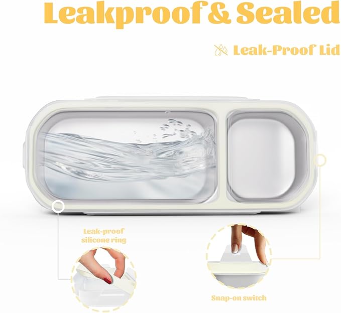 Stainless Steel Snack Containers for Kids Adults, 4 Pack 2 Compartment Metal Snack Containers Box with Lid, Reusable Food Storage Container, Leak Proof, Grab and Go