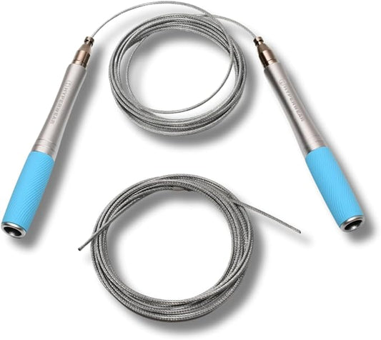 Hyperwear Adjustable Speed Jump Rope - Patented Self-Locking Head, Aluminum Hangles with Knurled Silicone Grips and Bonus Wire Rope for CrossFit, Boxing, and Fitness Training
