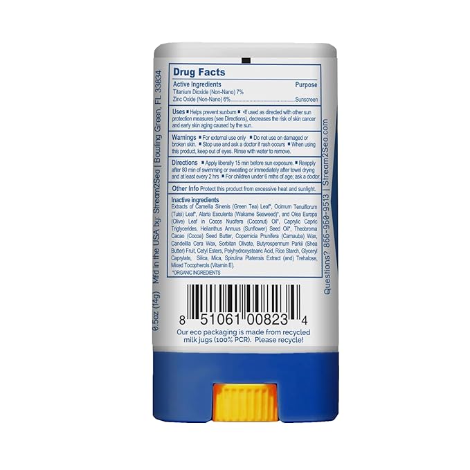 STREAM2SEA EcoStick SPF 35 Mineral Sunscreen Stick, Sweat Water Resistant Sunblock, USDA Approved Biodegradable Paraben Free Reef Safe Sunscreen Protection Against UVA UVB (EcoStick WildBlue) - 0.5 oz
