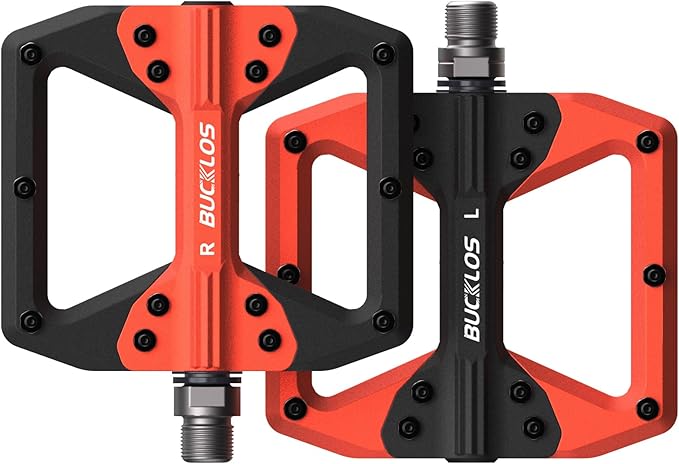 BUCKLOS MTB Flat Pedals Mountain Bike Pedals, 3 Bearings CNC Adult Road Bike Pedals, Bicycle Platform Aluminum Alloy Non-Slip Pedal for Gravel Bike/BMX 9/16"(Black)
