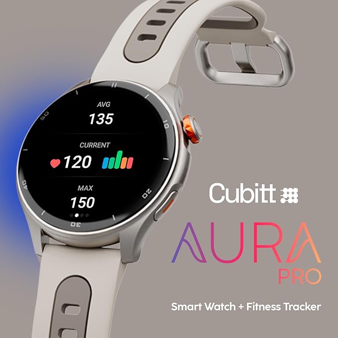 Cubitt Aura Pro Smartwatch/Fitness Tracker with 1.43" Touch AMOLED Screen, Bluetooth Call, Built in GPS, 60+ Sports, Blood Oxygen, Heart Rate, Stress/Sleep Monitor, Waterproof, Step Counter, Compass