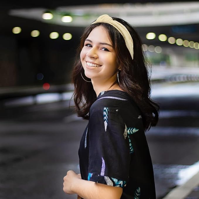 Madison Tyler Headbands for Women | Fashion Boho Top Knotted With Rhinestones Elastic Workout Hairbands | Outdoor and Party Non Slip (Beige)